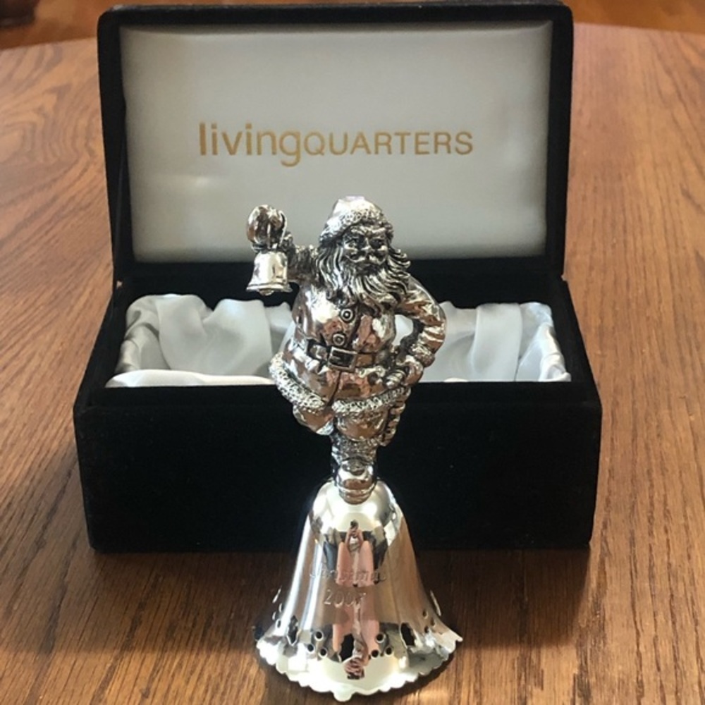 Living Quarters Santa Bell 2007 Lacquered Silver Plate Christmas Holiday Decor